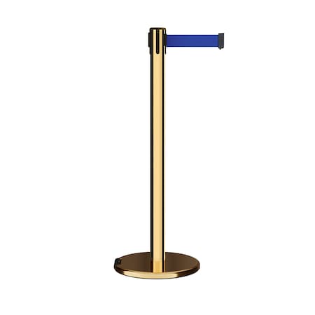 Retractable Belt Rolling Stanchion, 2.5ft Pol.Brass Post  7.5ft Dk Blu